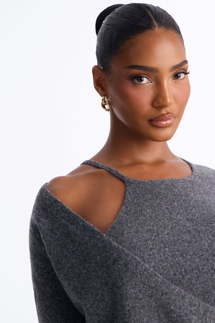 Naya Long Sleeve Button Sweater - Charcoal