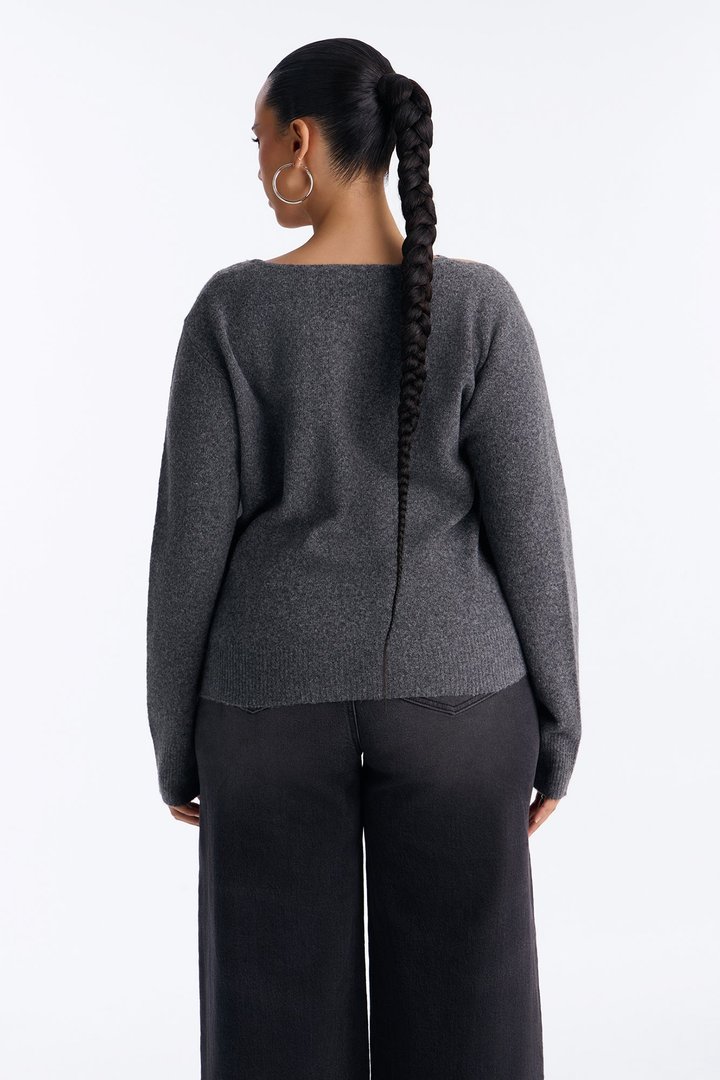 Naya Long Sleeve Button Sweater - Charcoal