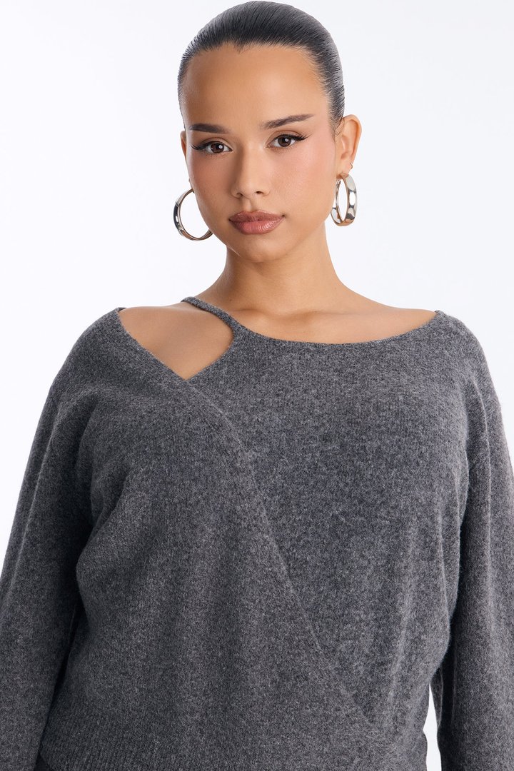 Naya Long Sleeve Button Sweater - Charcoal