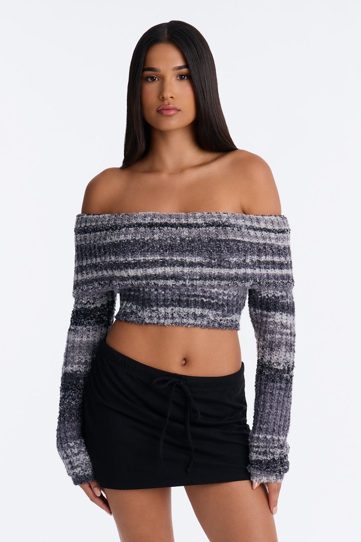 Autumn Leaves Off Shoulder Sweater - Black/combo