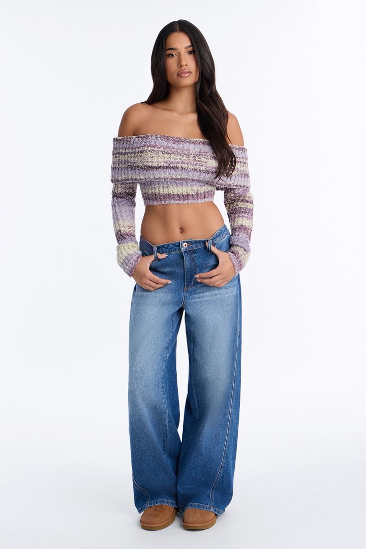 Autumn Leaves Off Shoulder Sweater - Lavender/combo
