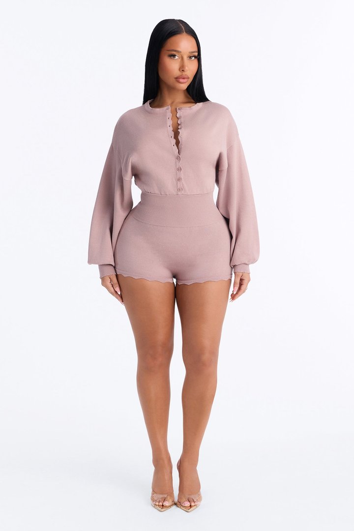 Stay Awhile Long Sleeve Sweater Romper - Marsala