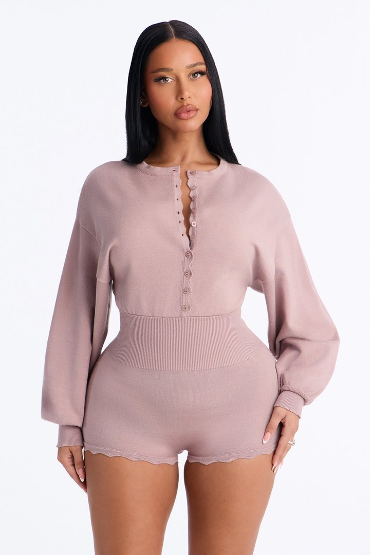 Stay Awhile Long Sleeve Sweater Romper - Marsala