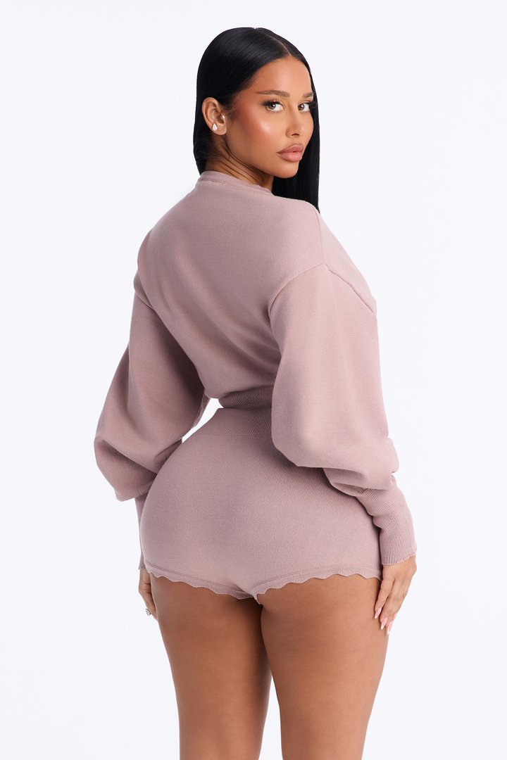 Stay Awhile Long Sleeve Sweater Romper - Marsala