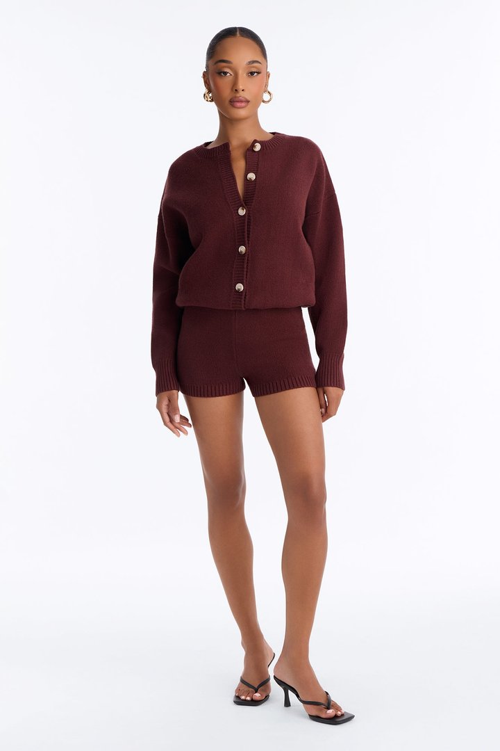 Soft Life Long Sleeve Sweater Romper - Chocolate