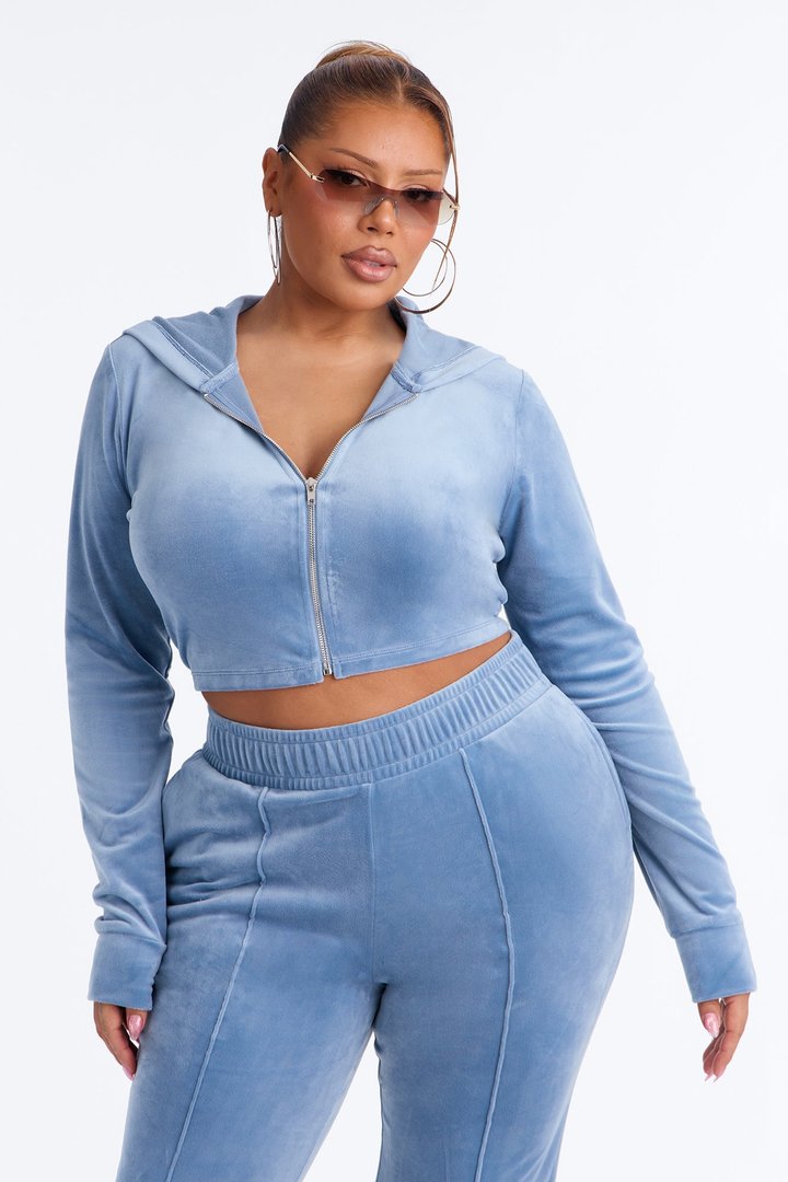 Amelia Velour Pant Set - Blue