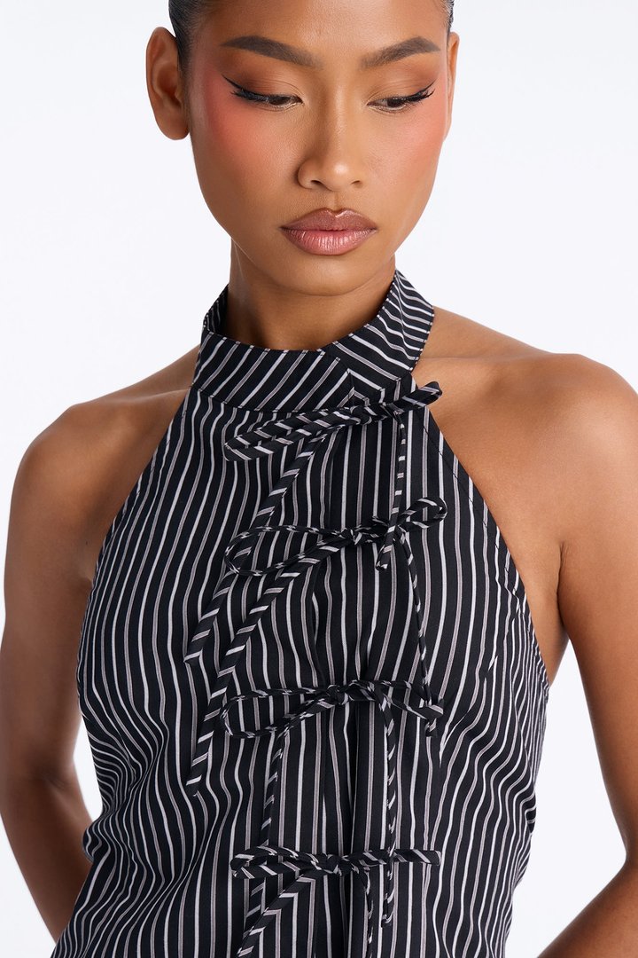 Mariyah Striped Tie Front Pant Set - Black/White