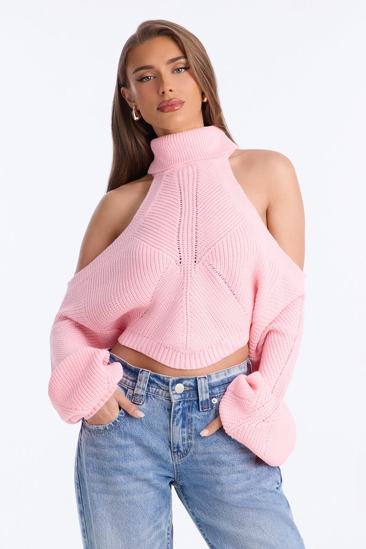 Karasi Cold Shoulder Sweater - Light Pink