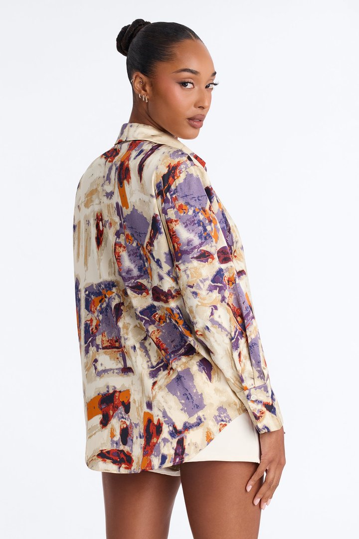 Office Duties Satin Shirt - Purple/combo