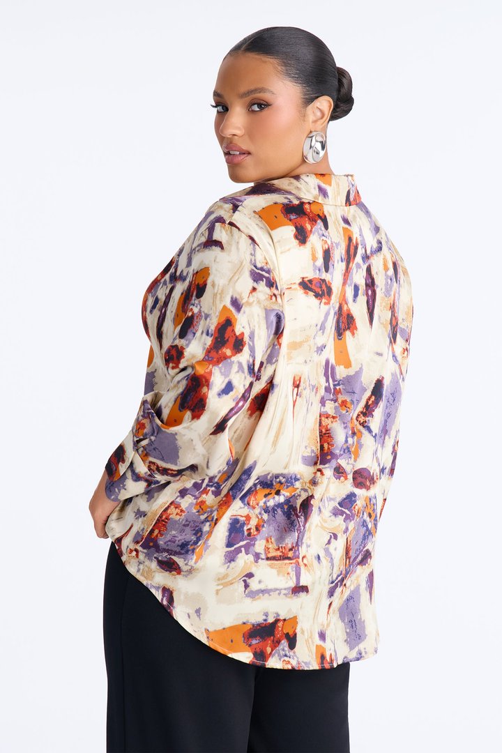 Office Duties Satin Shirt - Purple/combo