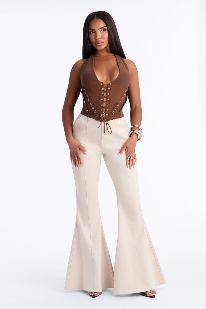 Alexis Lace Up Halter Top - Chocolate
