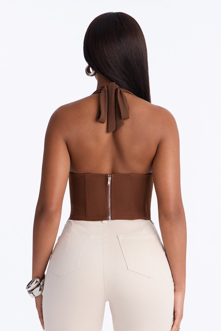 Alexis Lace Up Halter Top - Chocolate