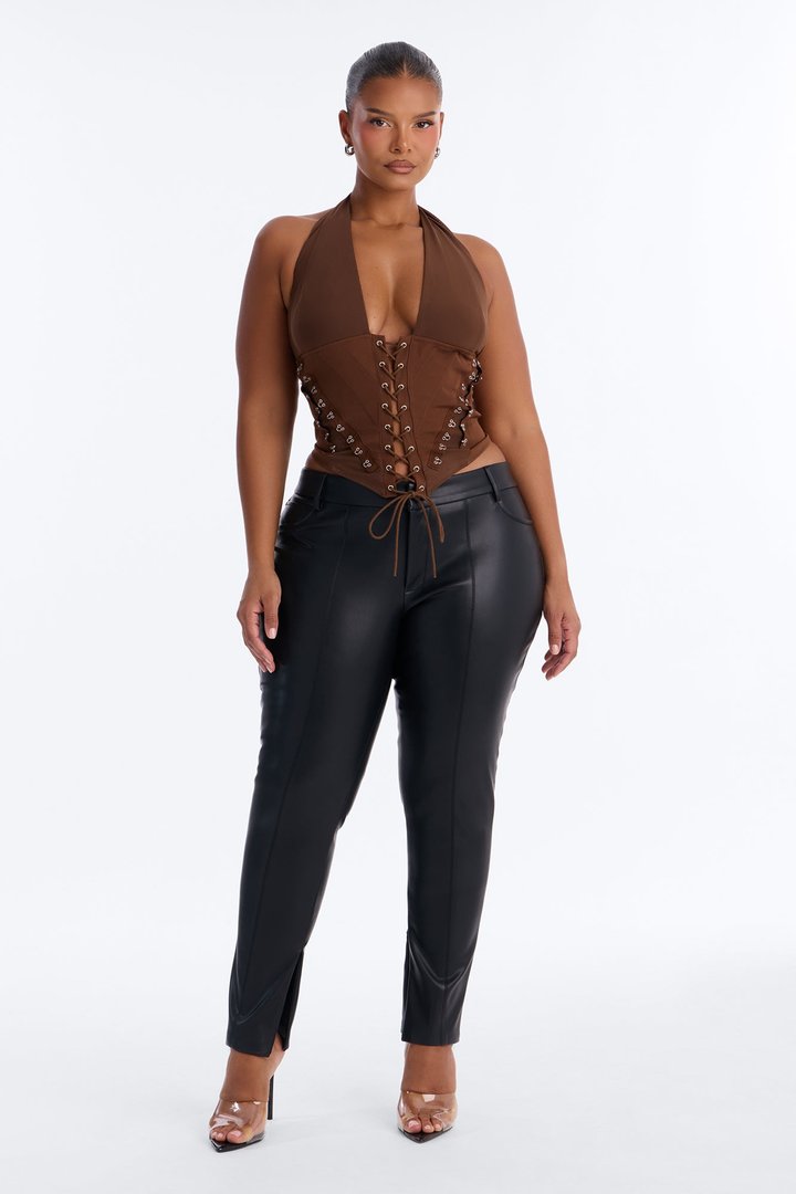 Alexis Lace Up Halter Top - Chocolate