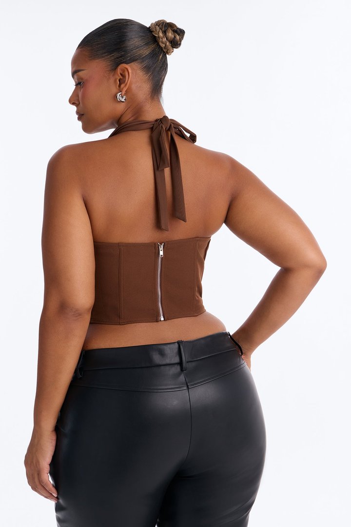 Alexis Lace Up Halter Top - Chocolate