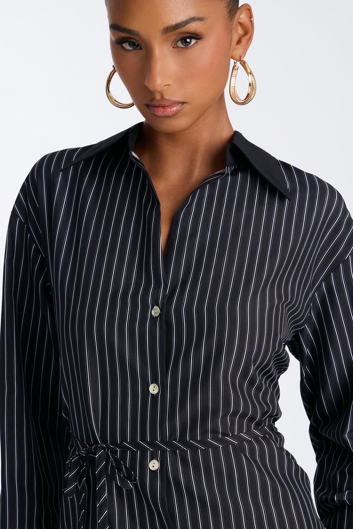 Corporate Casual Striped Shirt - Black/White