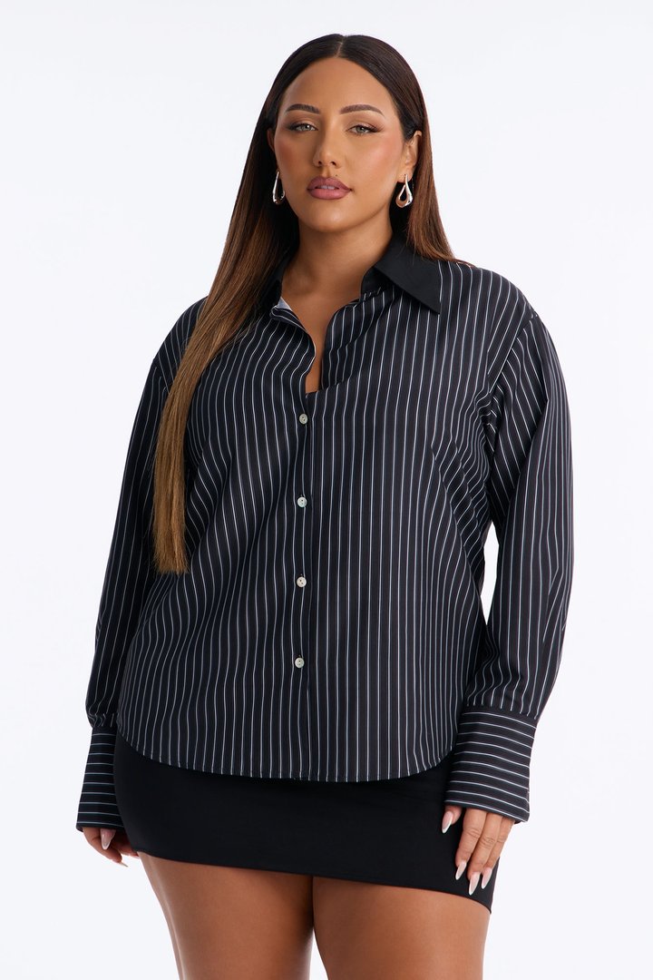 Corporate Casual Striped Shirt - Black/White