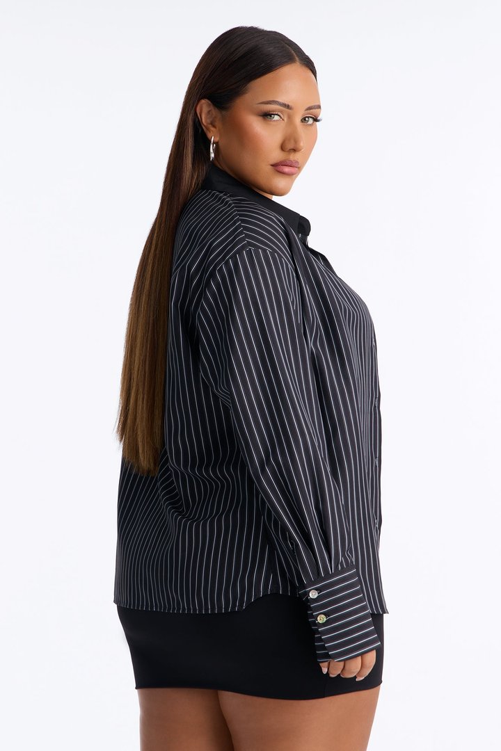 Corporate Casual Striped Shirt - Black/White