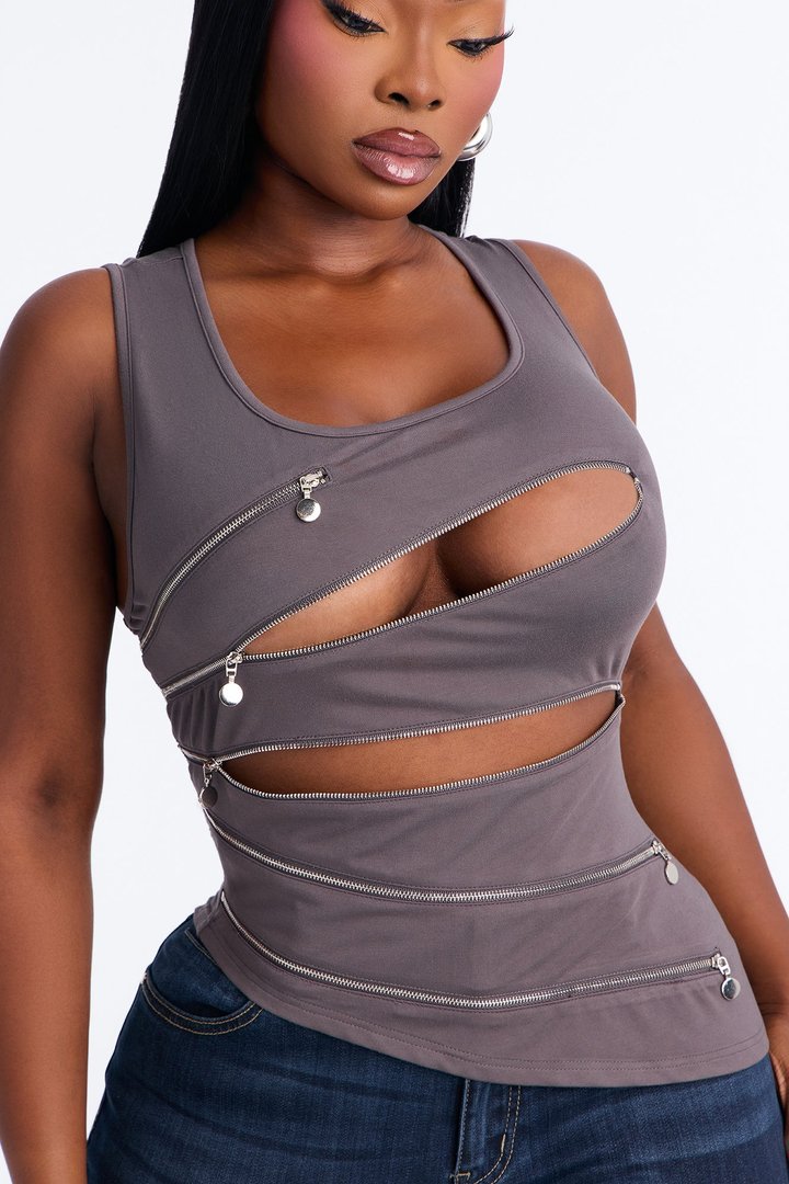 Name Your Game Zipper Top - Charcoal