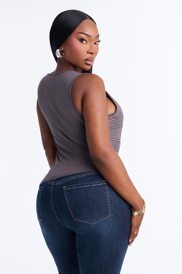 Name Your Game Zipper Top - Charcoal