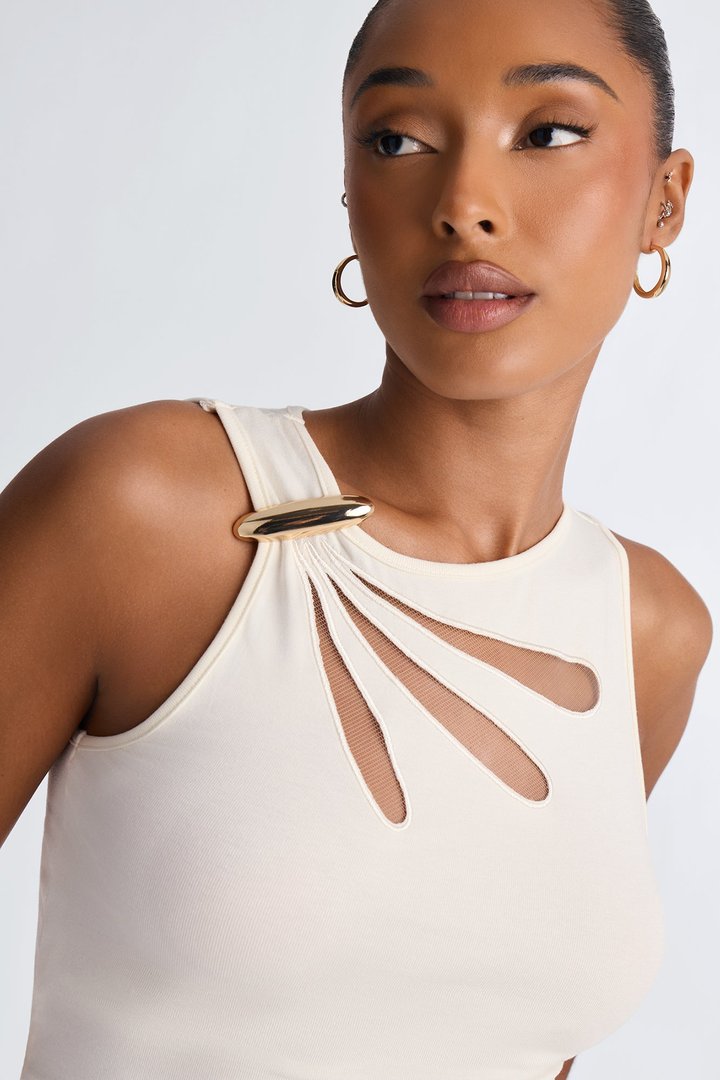 Amelia Mesh Cut Out Tank Top - Cream