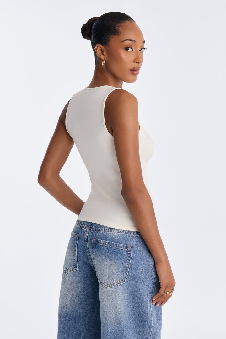 Amelia Mesh Cut Out Tank Top - Cream