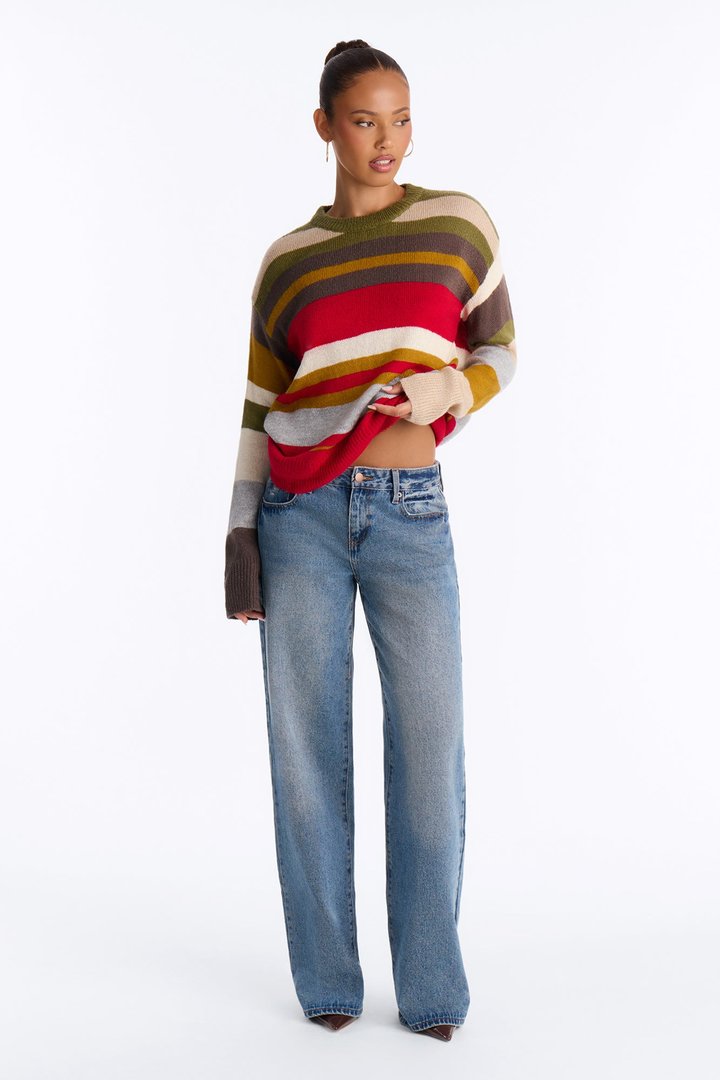 Karlie Striped Pullover Sweater - Red/combo