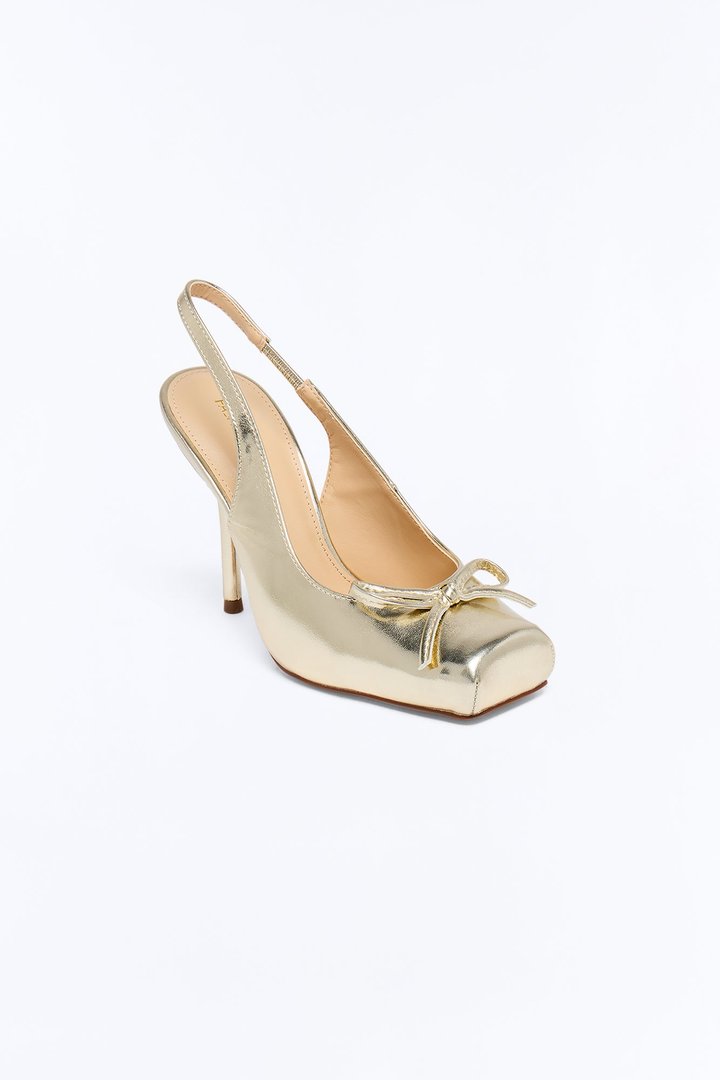 Elina Bow Slingback Ballet Pumps - Gold