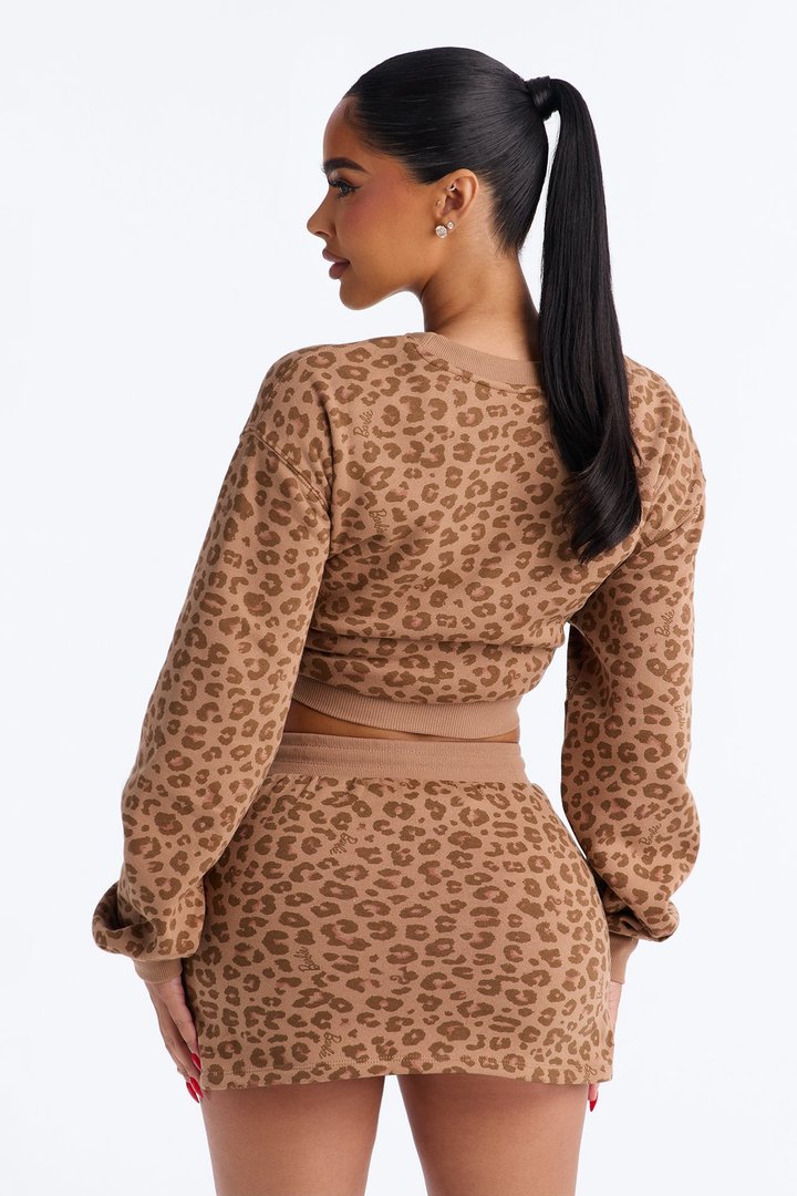 Barbie Leopard Print Crew Sweatshirt With Embroidery - LightBrown