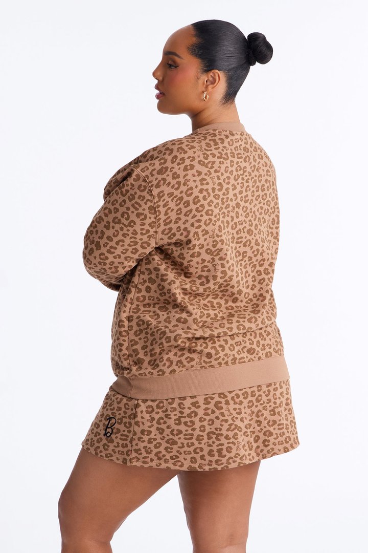 Barbie Leopard Print Crew Sweatshirt With Embroidery - LightBrown