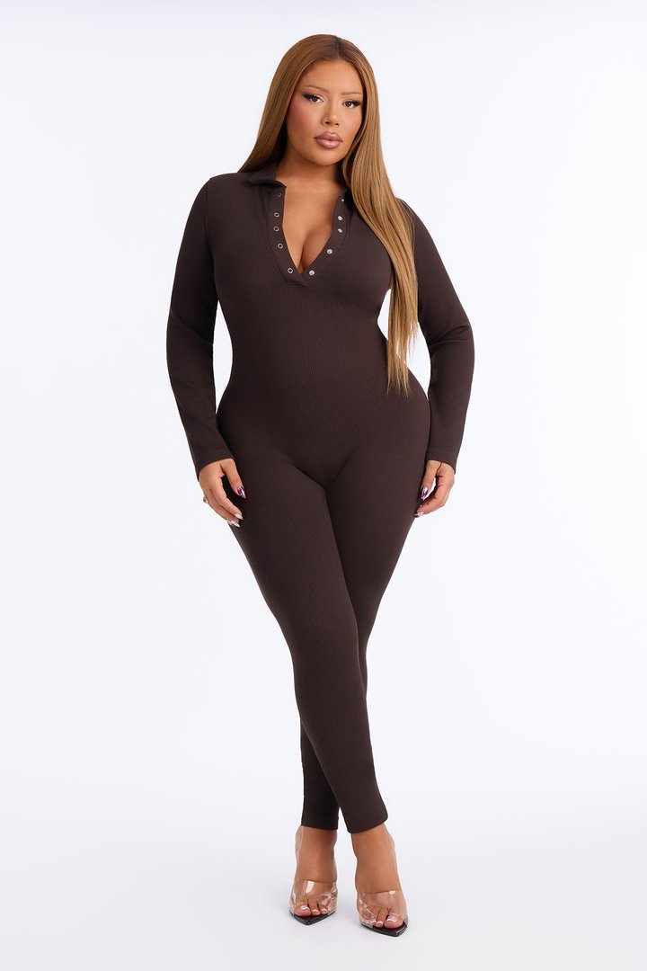 Back To It Seamless Jumpsuit - Chocolate