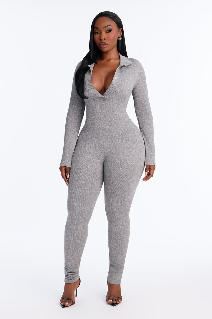 Back To It Seamless Jumpsuit - Heather Grey