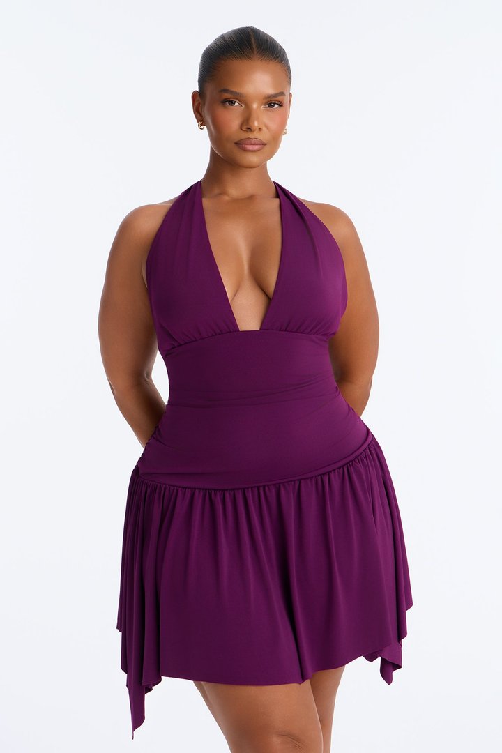 Elena Halter Ruched Mini Dress - Plum