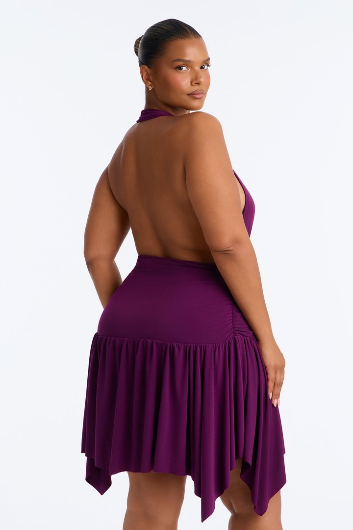 Elena Halter Ruched Mini Dress - Plum