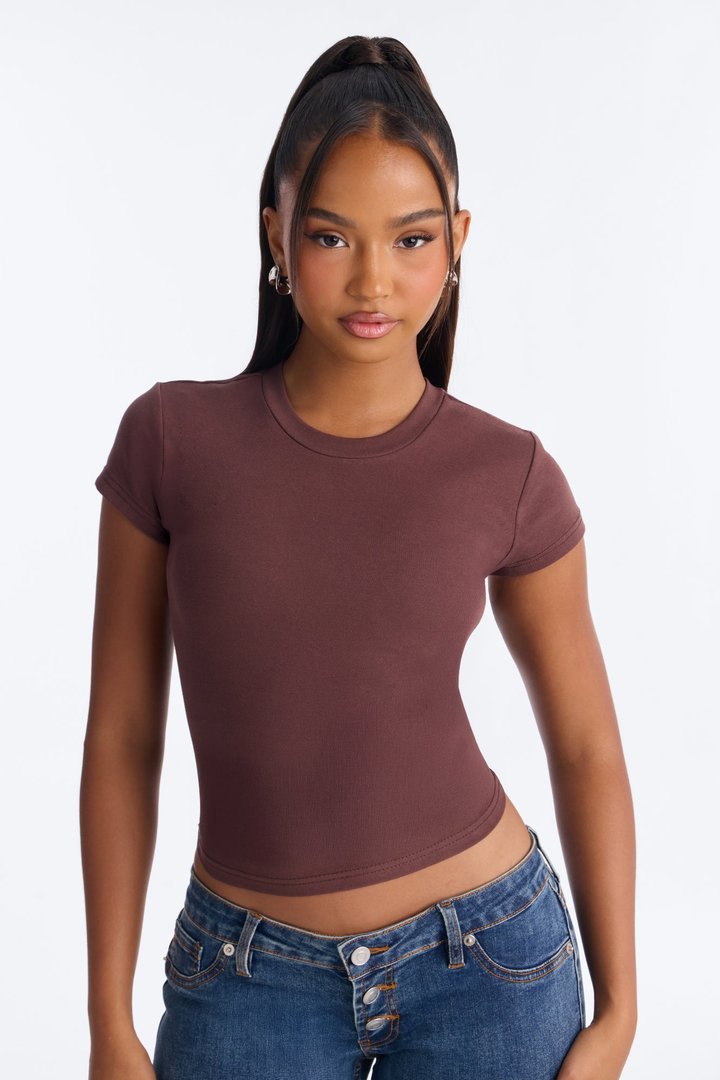 Ribbed Baby Tee Crew Neck - Brown