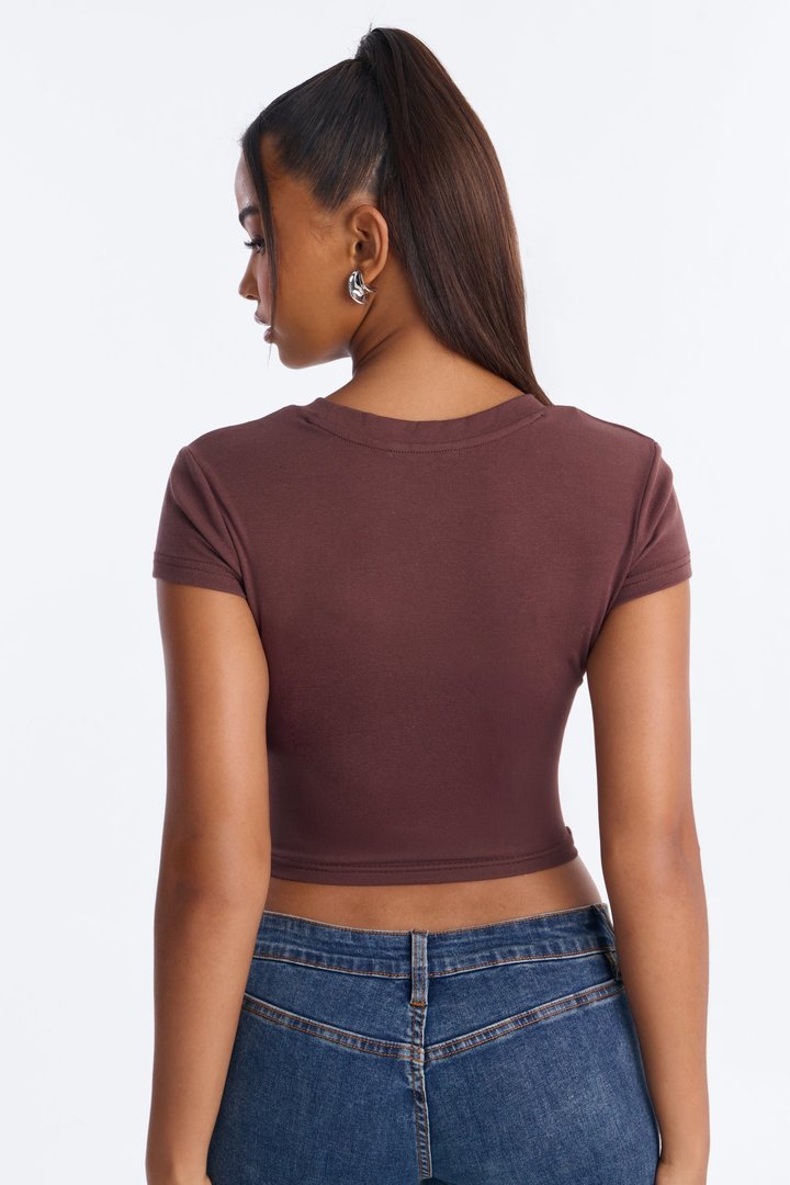 Ribbed Baby Tee Crew Neck - Brown