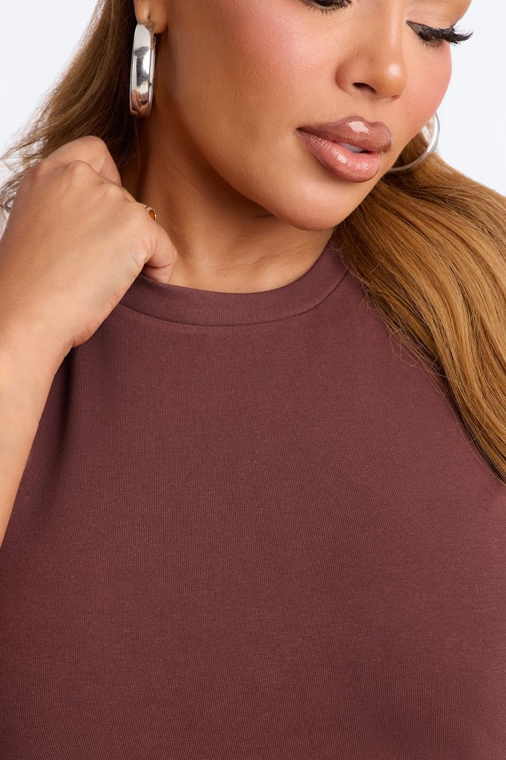 Ribbed Baby Tee Crew Neck - Brown