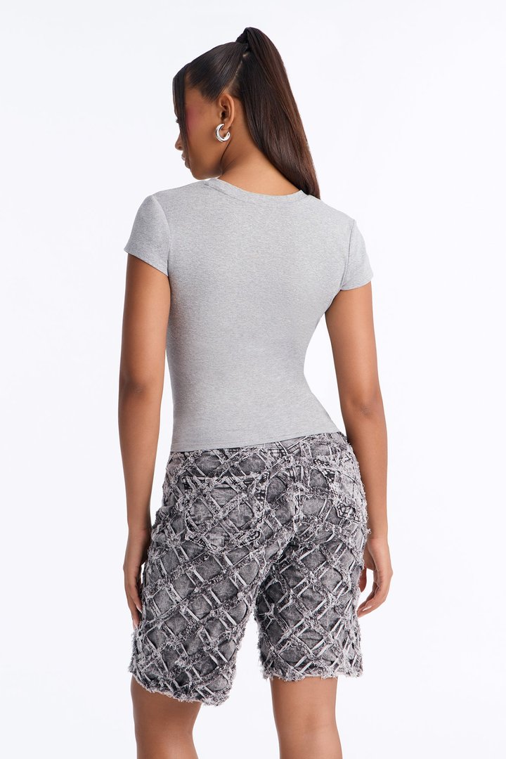 Ribbed Baby Tee Crew Neck - Light Heather Grey