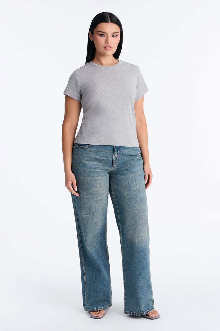 Ribbed Baby Tee Crew Neck - Light Heather Grey