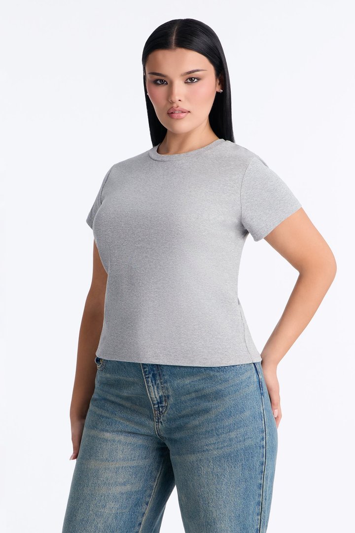 Ribbed Baby Tee Crew Neck - Light Heather Grey