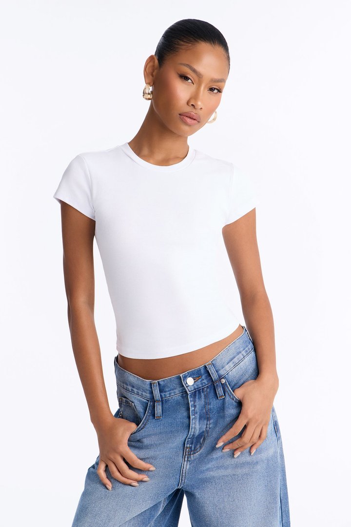 Ribbed Baby Tee Crew Neck - White