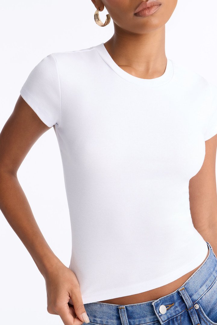 Ribbed Baby Tee Crew Neck - White