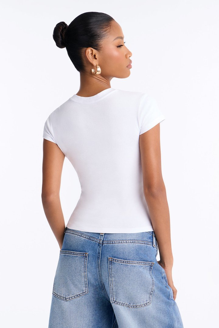 Ribbed Baby Tee Crew Neck - White