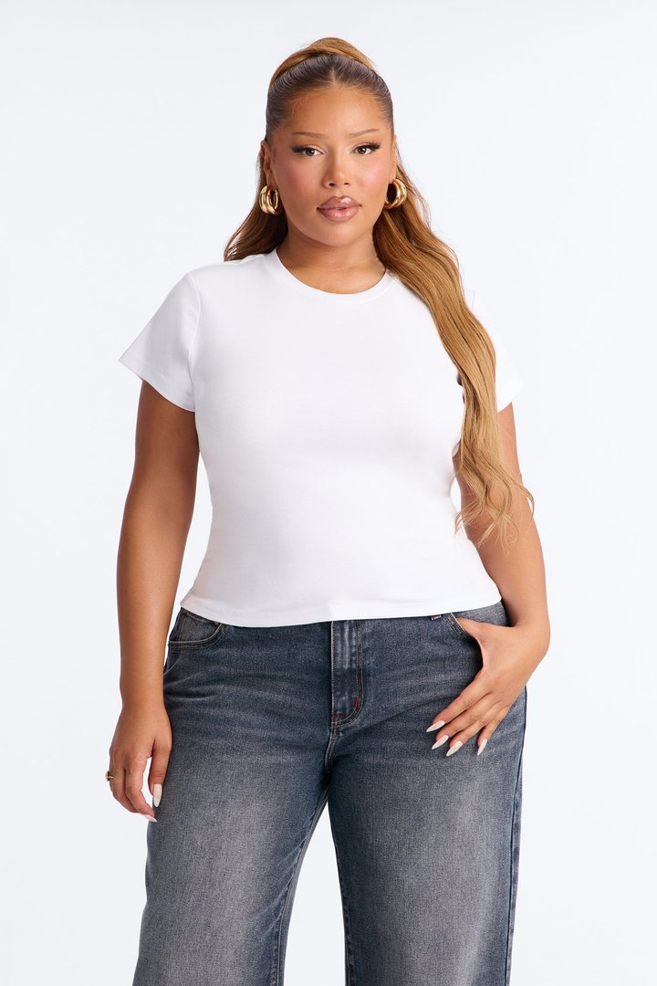 Ribbed Baby Tee Crew Neck - White