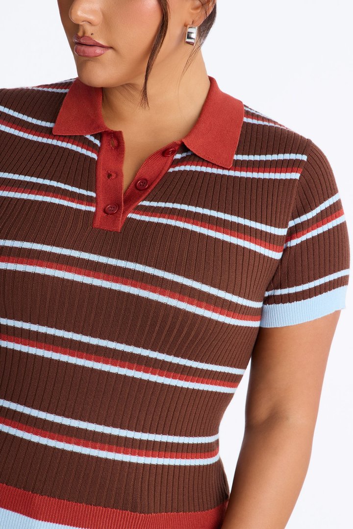 Gigi Short Sleeve Polo Sweater - Blue/combo