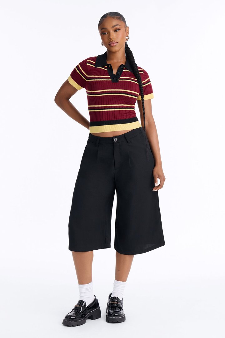 Gigi Short Sleeve Polo Sweater - Burgundy/combo
