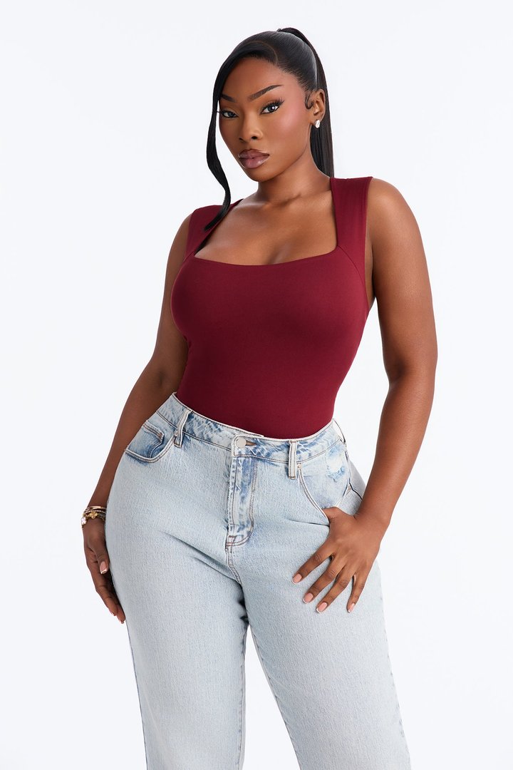 Serena Square Neck Bodysuit - Burgundy