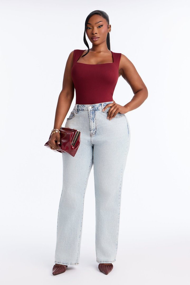 Serena Square Neck Bodysuit - Burgundy