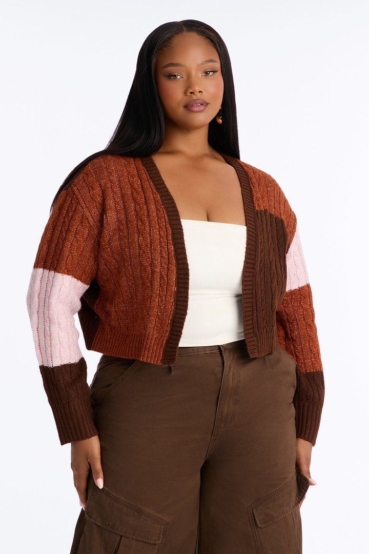 Amari Long Sleeve Cardigan - Brown/combo