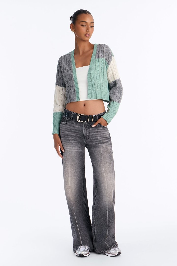 Amari Long Sleeve Cardigan - Sage/combo