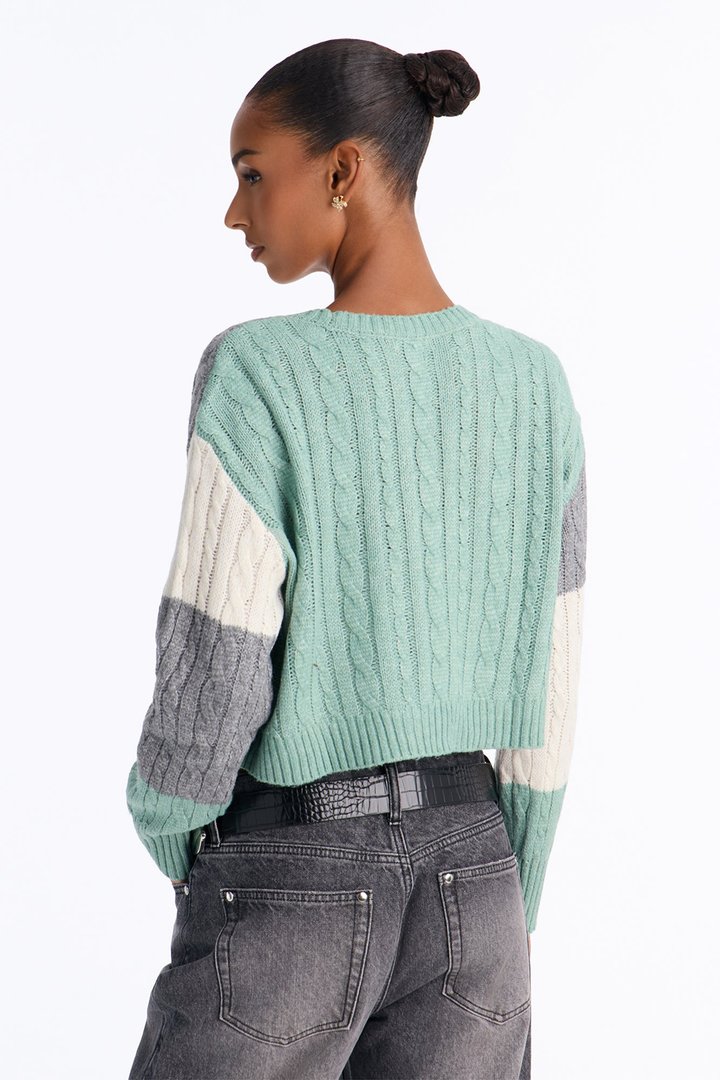 Amari Long Sleeve Cardigan - Sage/combo